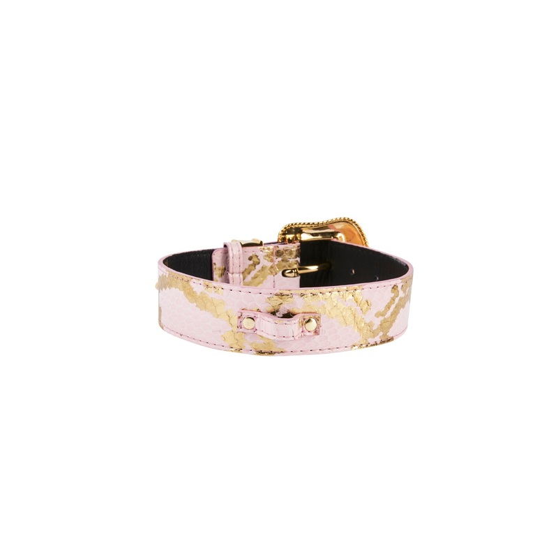 Soft Pink/Gold Custom Snake Collar With Swarovski Crystal Hardware