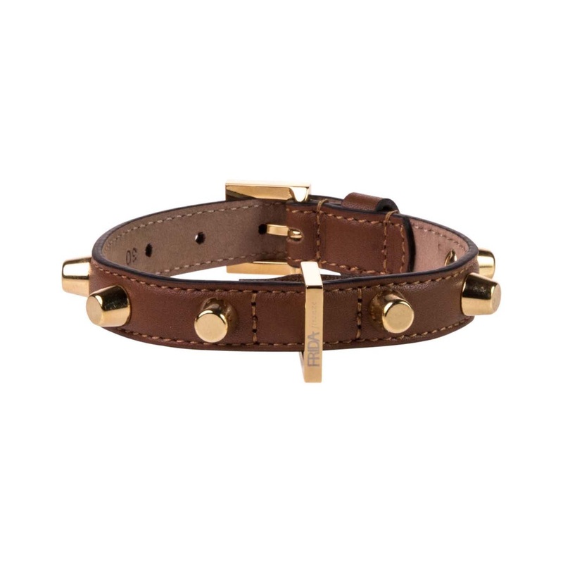 Stud Bag Pet Collar in Brown Leather