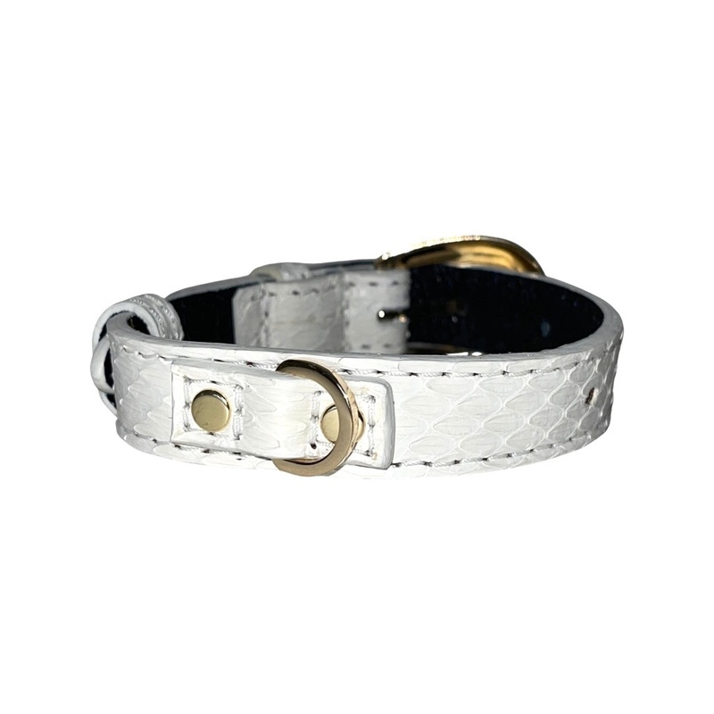 XS/S 7-14  Matte White Custom Snake Collar/Custom Gold Oval Italian Hardware