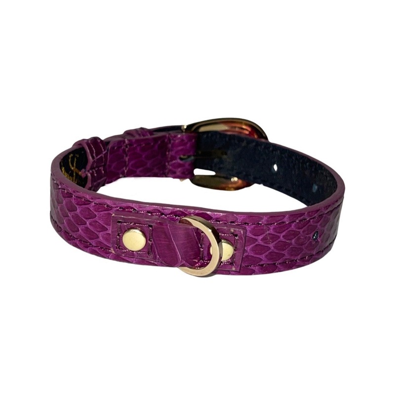 XS/S 7-14 Purple Custom Snake Collar/Custom Gold Oval Italian Hardware