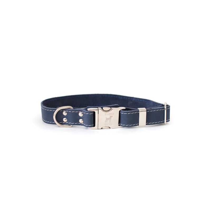 Bestseller Quick-Release Blue Jeans Leather Dog Collar with Metal Buckle