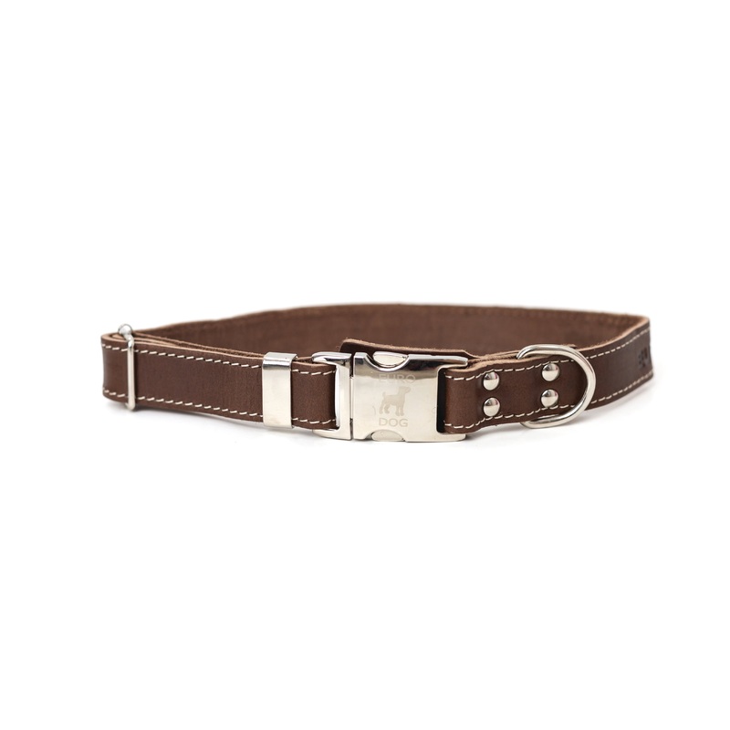 Bestseller Quick-Release Chocolate Leather Dog Collar with Metal Buckle
