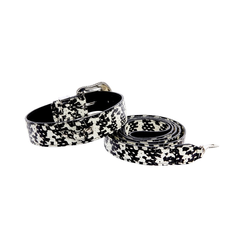 Black & White Snake/Swarovski Crystal Collar & Leash Set