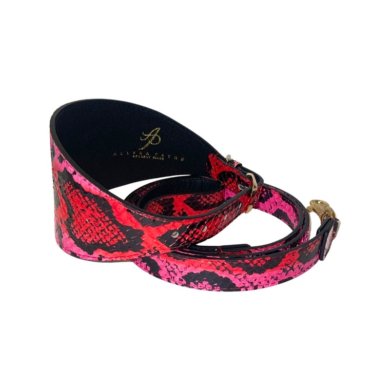 Fuchsia/Light Pink/Red & Black Custom Snake 4 Wide Style Collar & Leash Set