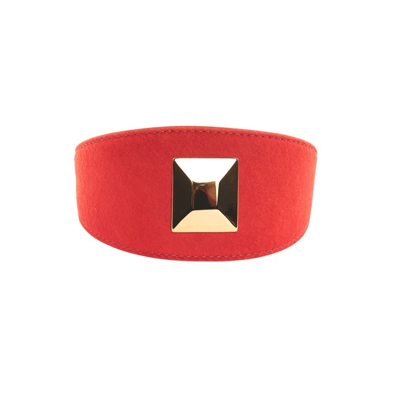 Orange Hair On Hide Italian Leather With Our Large Gold Custom Rivet