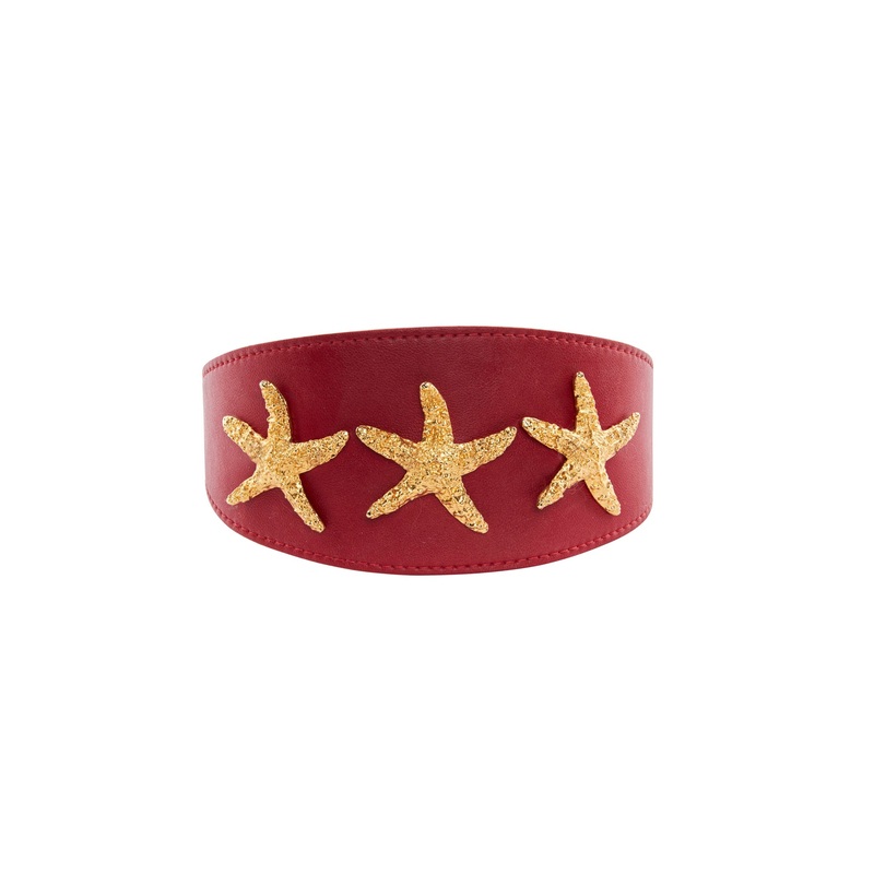 Red Vegan Leather 3 Wide Starfish Collar