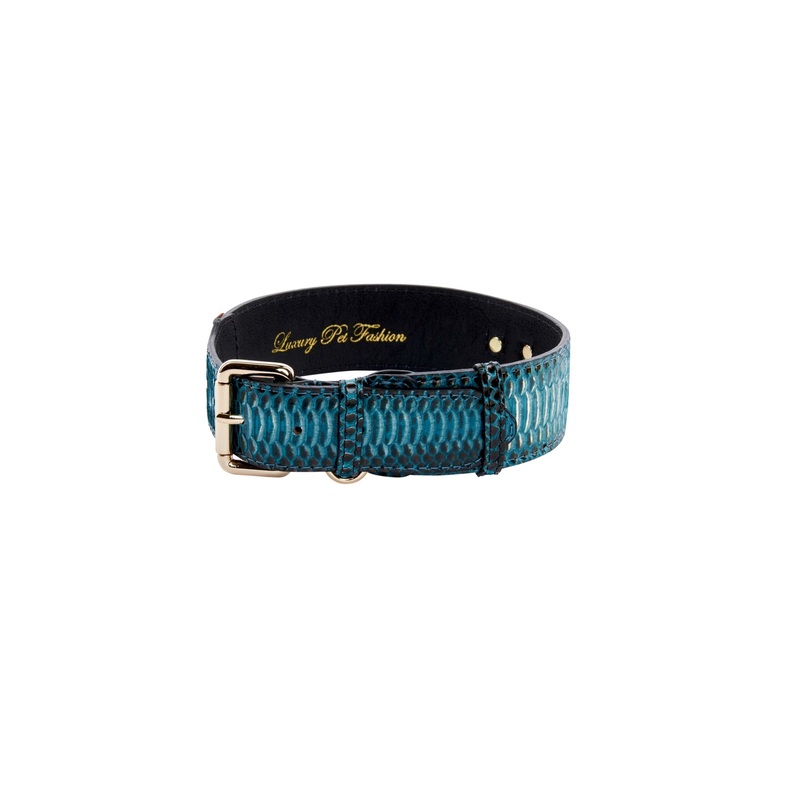 Turquoise, Black Snake Classic Collar With Gold Classic Hardware