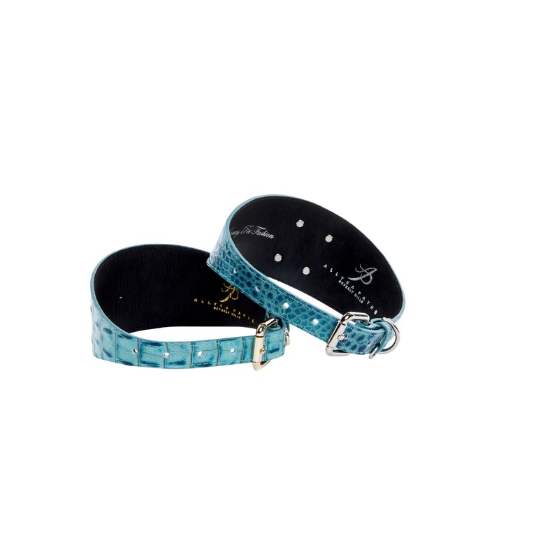 Turquoise Embossed Croc Italian Leather 3 Wide Style Collar Set Of 2
