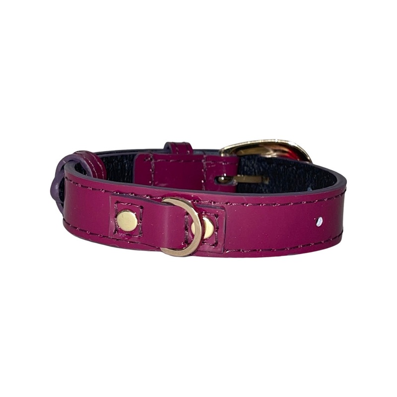 XS 7-14 Purple Patent Italian Leather Collar/Custom Gold Oval Italian Hardware