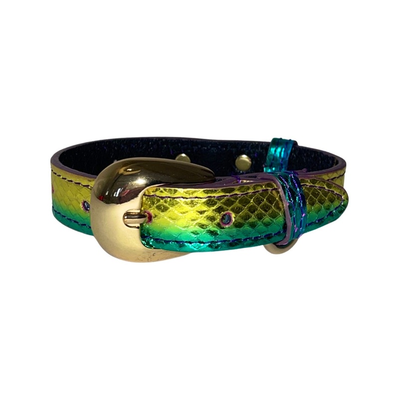 XS/S 7-14  Yellow/Green/Red Custom Snake Collar/Custom Gold Italian Hardware