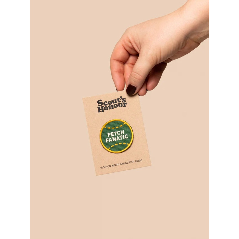 Scout's Honour Fetch Fanatic iron-on patch for dogs