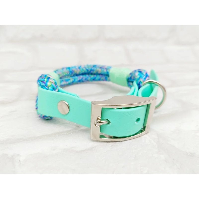 Trinkety Paws Paracord Biothane Dog Collar Mermaid/Seafoam