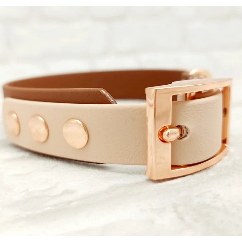 Trinkety Paws Waterproof Dog Collar Brown/Powder Pearl