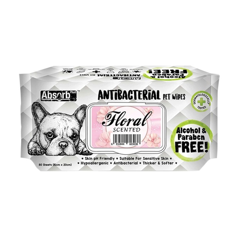 Absorb Plus Anti-Bacterial Floral Pet Wipes, 80 Sheets