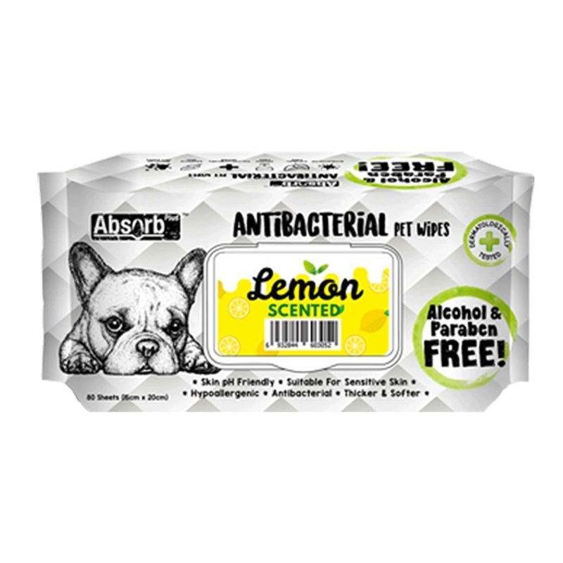 Absorb Plus Anti-Bacterial Lemon Pet Wipes, 80 Sheets