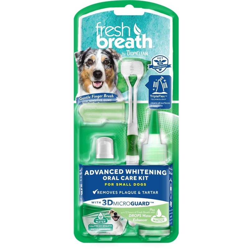 Tropiclean Fresh Breath Advanced Whitening Oral Care Kit for Dogs (2 Brush Sizes)