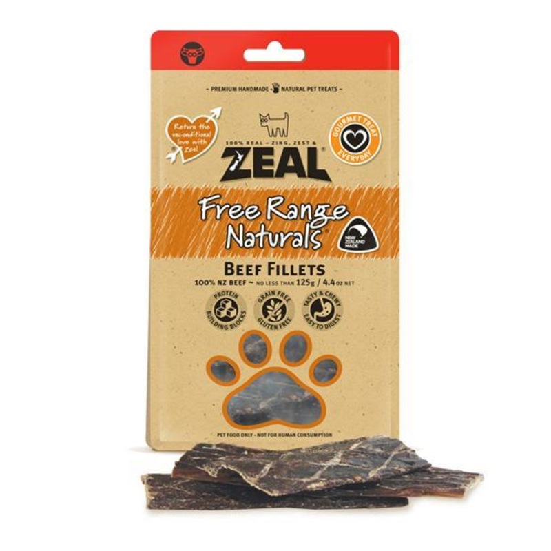 Zeal Free-Range Naturals Beef Fillets Air-Dried Dog Treats, 125g