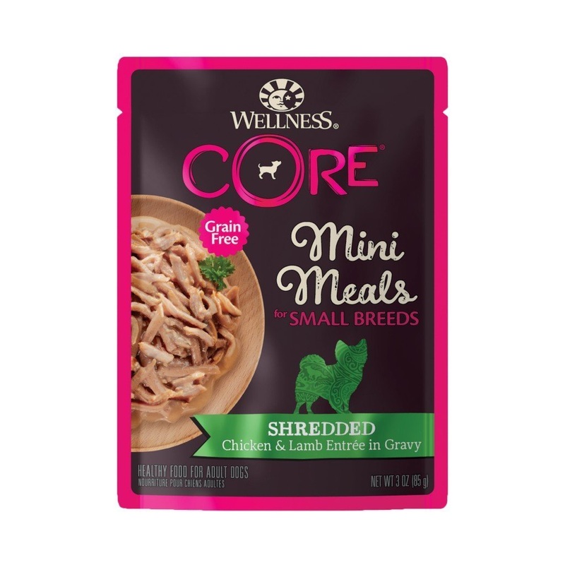 Wellness CORE Small Breed Mini Meals Grain-Free Shredded Chicken & Lamb Entre in Gravy Wet Dog Food, 85g