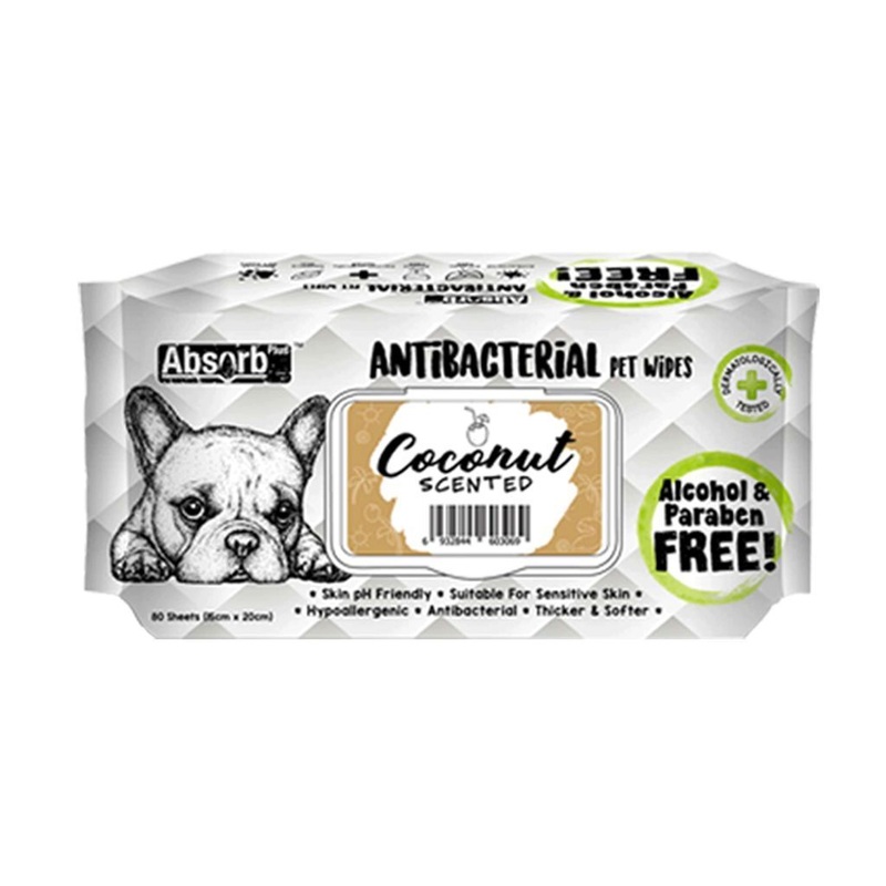 Absorb Plus Anti-Bacterial Coconut Pet Wipes, 80 Sheets