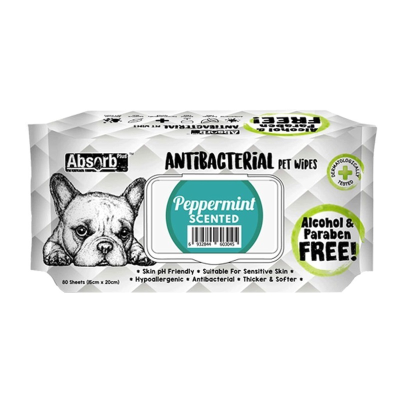 Absorb Plus Anti-Bacterial Peppermint Pet Wipes, 80 Sheets