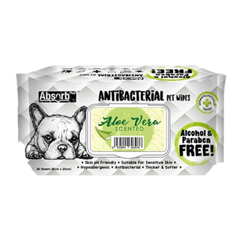 Absorb Plus Anti-Bacterial Aloe Vera Pet Wipes, 80 Sheets