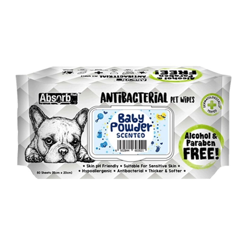 Absorb Plus Anti-Bacterial Baby Powder Pet Wipes, 80 Sheets