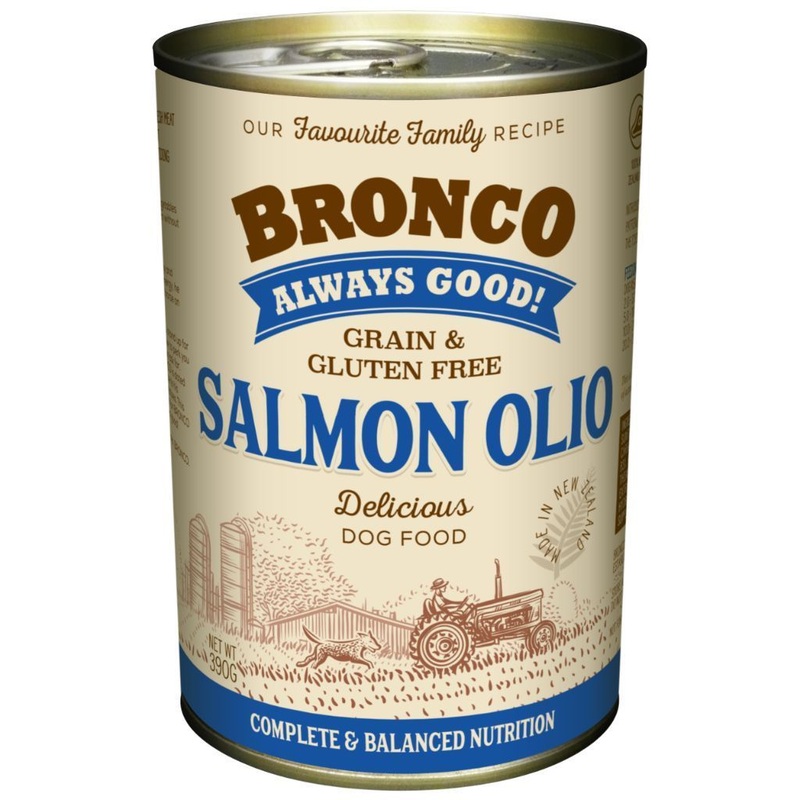 Bronco Salmon Olio Canned Dog Food, 390g x 12
