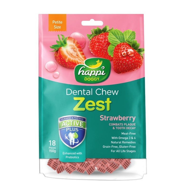 Happi Doggy Zest Strawberry Dog Dental Chews (2 Sizes)