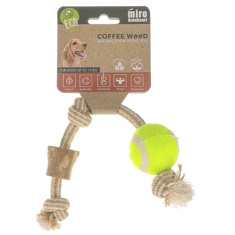 Miro & Makauri Coffee Wood Ball & Tug Toy Small