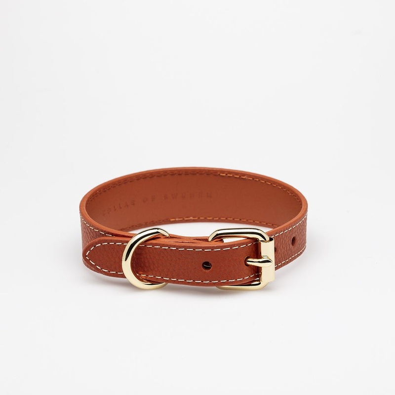 Cognac Vegan Leather Dog Collar - Medium