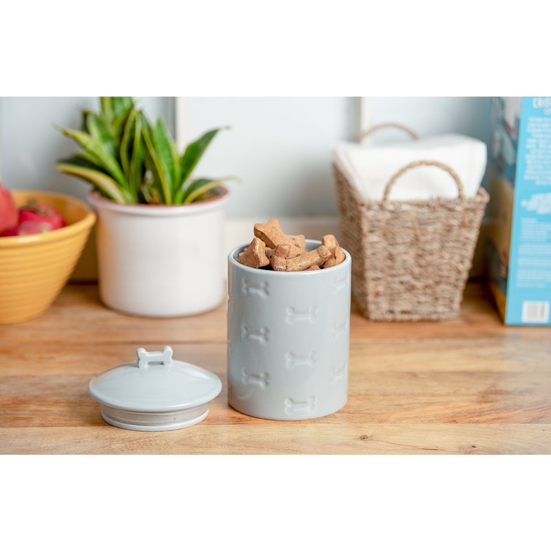 Grey Bone Ceramic Dog Treat Jar