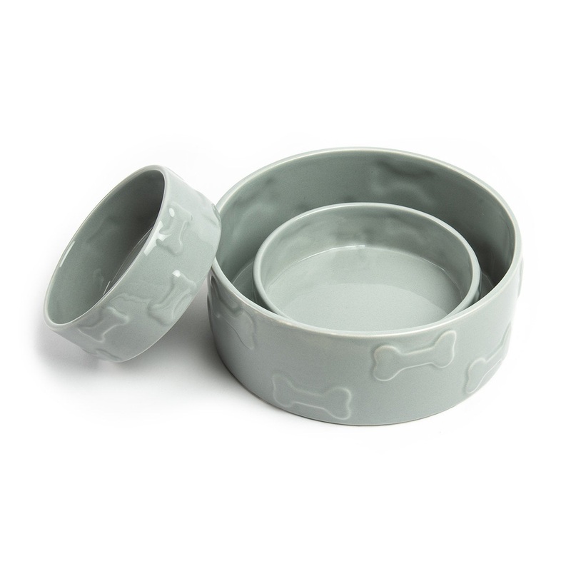 Grey Bone Pattern Ceramic Dog Bowl