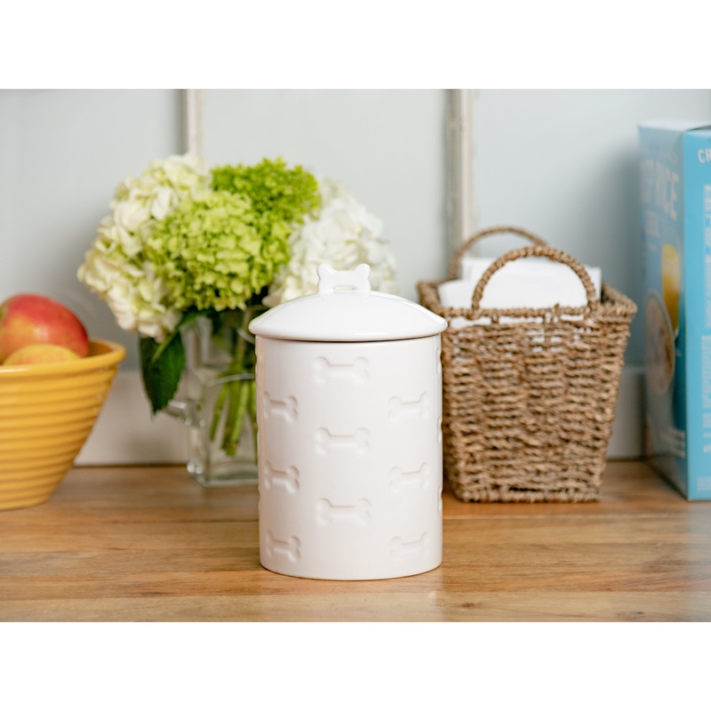 White Bone Ceramic Dog Treat Jar