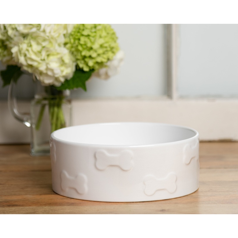 White Bone Pattern Ceramic Dog Bowl