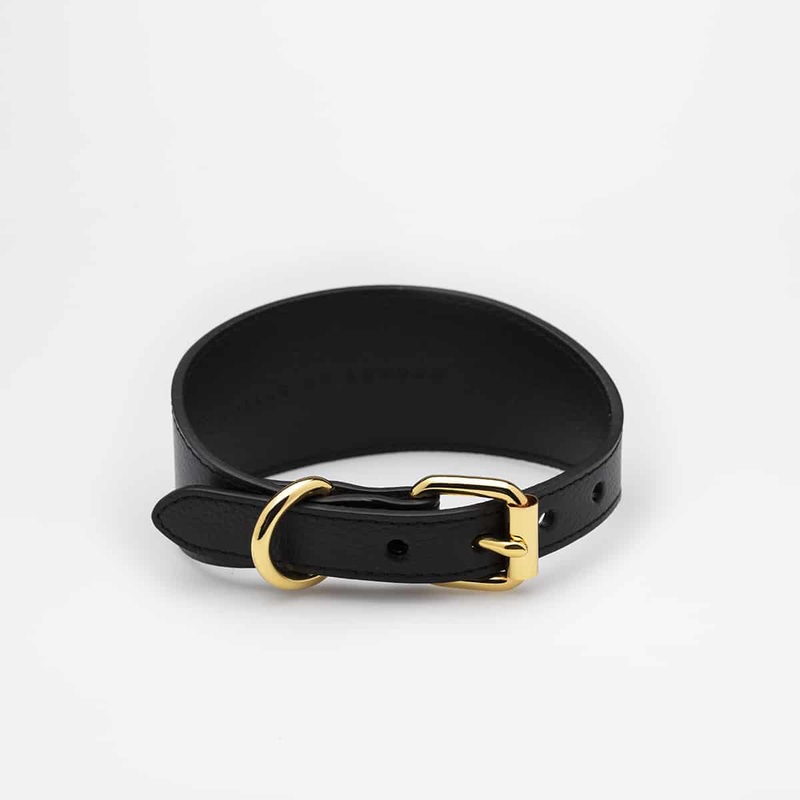 Wide Black Leather Dog Collar