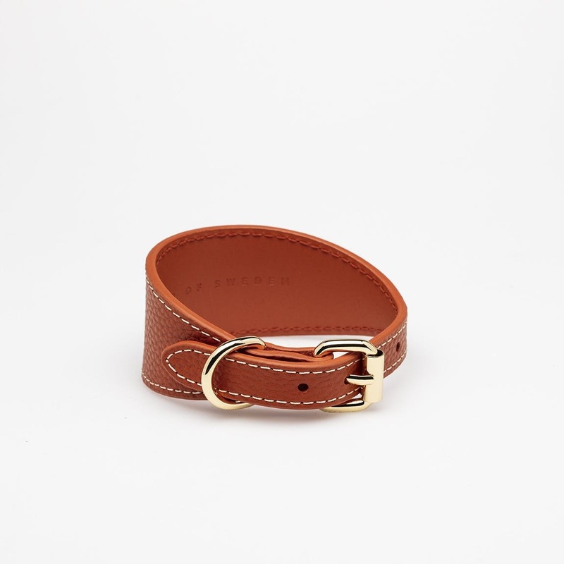 Wide Cognac Leather Dog Collar