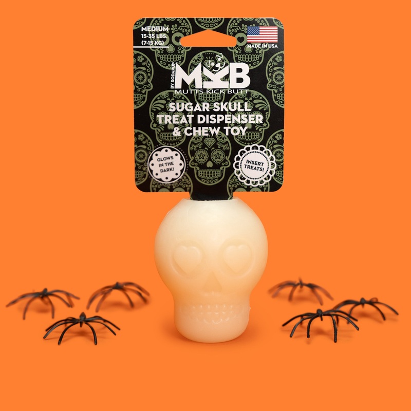 SodaPup Halloween Glow in the Dark Skull Treat Dispenser Chew Toy