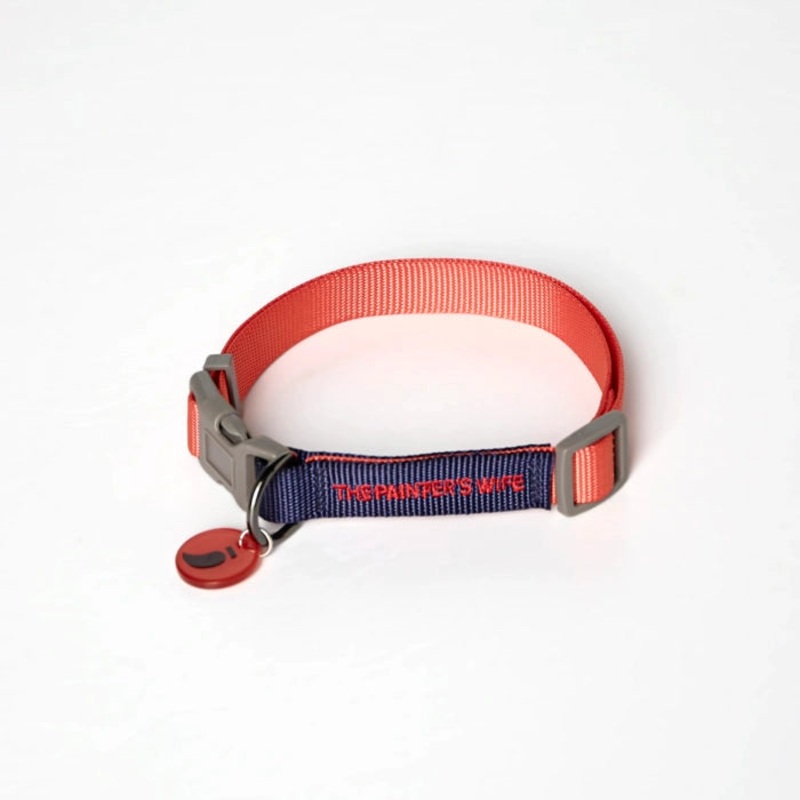 Sonia Dog Collar - Vermillion & Navy