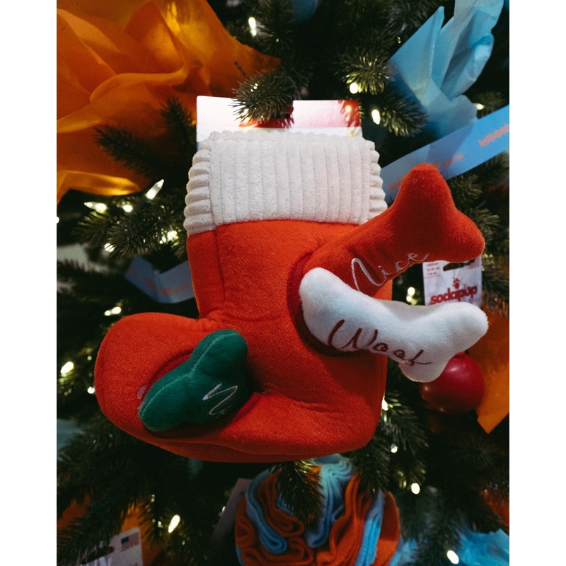Christmas Enrichment Burrow Soft Squeaky Dog Toy - Naughty or Nice Stocking