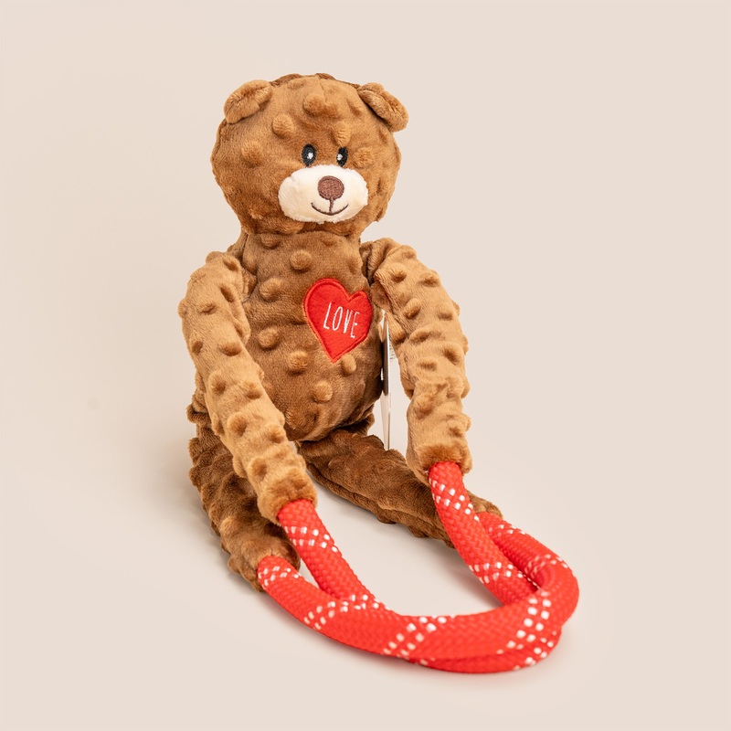 RopeTugz Love Heart Bear Rope Tug Dog Toy with Squeaker