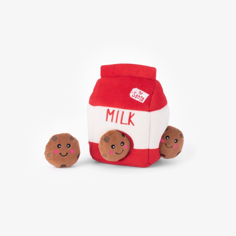 Christmas Enrichment Burrow Soft Squeaky Dog Toy - Santa's Milk and Cookies