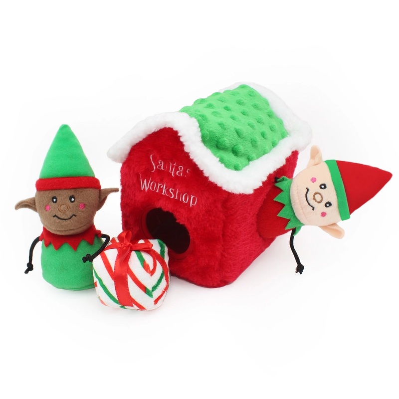 Holiday Enrichment Burrow Soft Squeaky Dog Toy - Santa's Workshop