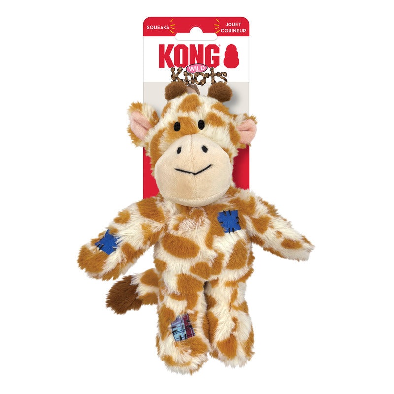 KONG Wild Knots Giraffes, Soft Toy with Knotted Inner Rope & Squeaker - Small / Medium