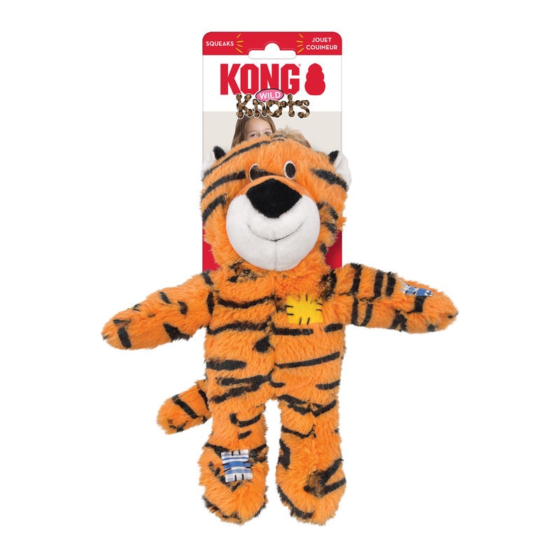KONG Wild Knots Tiger, Soft Toy with Knotted Inner Rope & Squeaker - Medium / Large