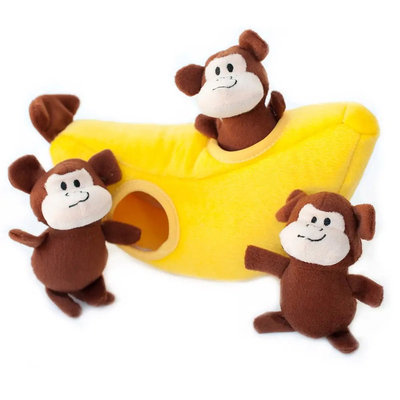 Monkeys and Banana Burrow, Soft Squeaky Dog Toy