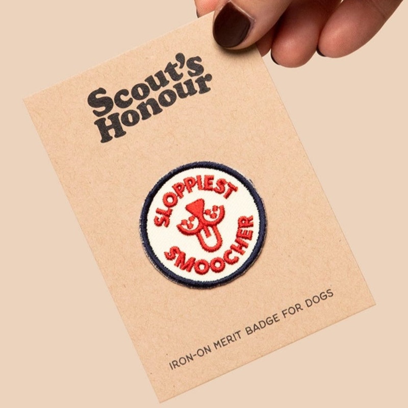 Scout's Honour Sloppiest Smoocher, Iron On Patch Merit Badge for Dogs & Cats