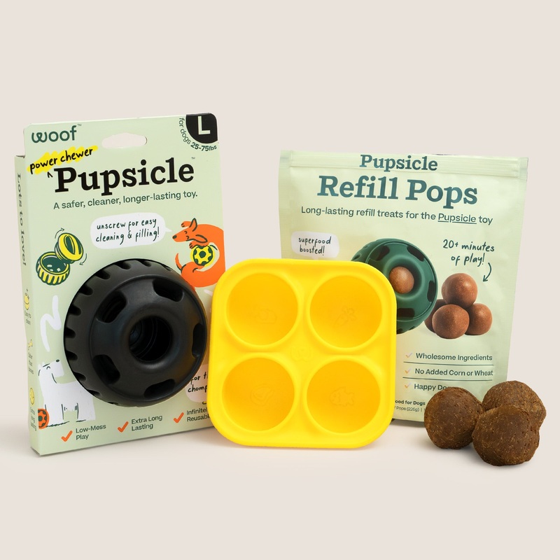 Woof Black Pupsicle Toy + Treat Tray + Pops Refill Combo