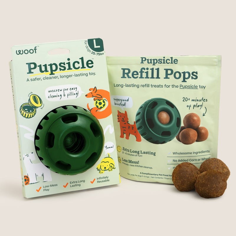 Woof Green Pupsicle Toy + Pops Refill Combo