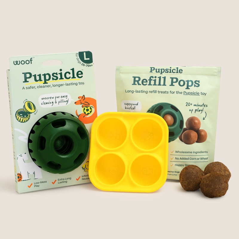 Woof Green Pupsicle Toy + Treat Tray + Pops Refill Combo