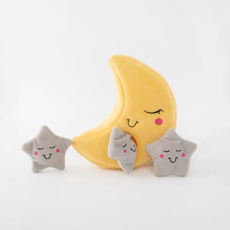 Zippy Burrow Moon and Stars Soft Squeaky Burrow Toy for Dogs